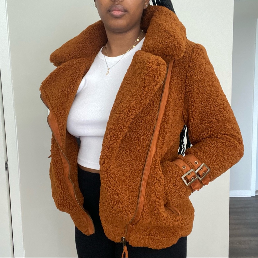 Anthropologie burnt orange Marrakech Sherpa teddy jacket/coat